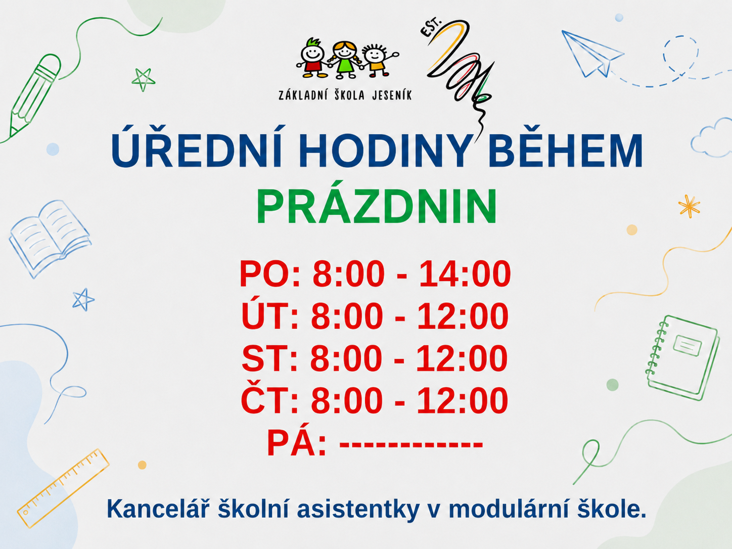 Úřední hodiny během letních prázdnin