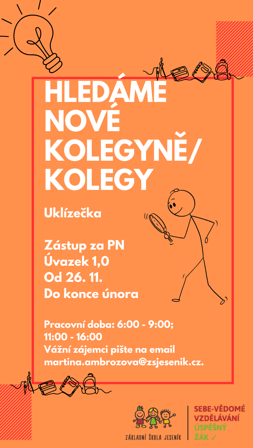 Hledáme uklízečku na zástup (listopad 2025 – únor 2026)