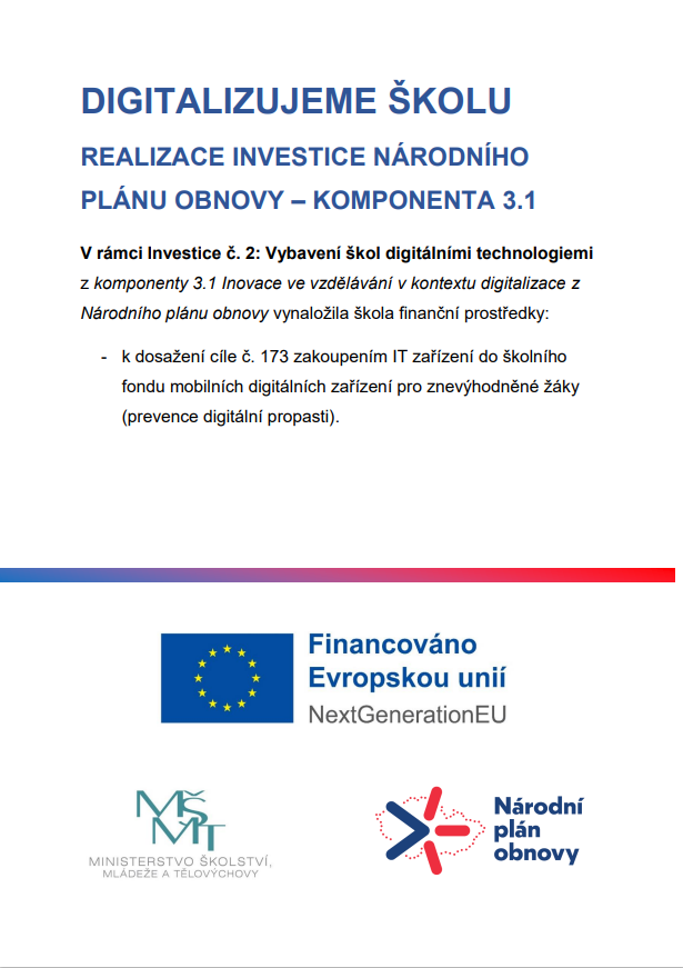 Digitalizujeme školu realizace investice národního plánu obnovy