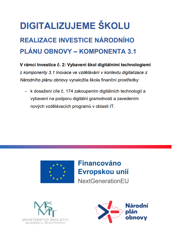Digitalizujeme školu realizace investice národního plánu obnovy