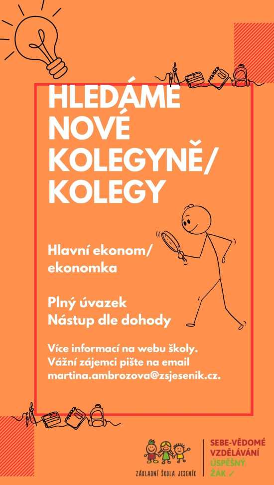 Jsme škola, která roste – hledáme hlavního ekonoma / hlavní ekonomku