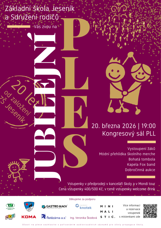 Pozvání na Jubilejní školní ples ZŠ Jeseník